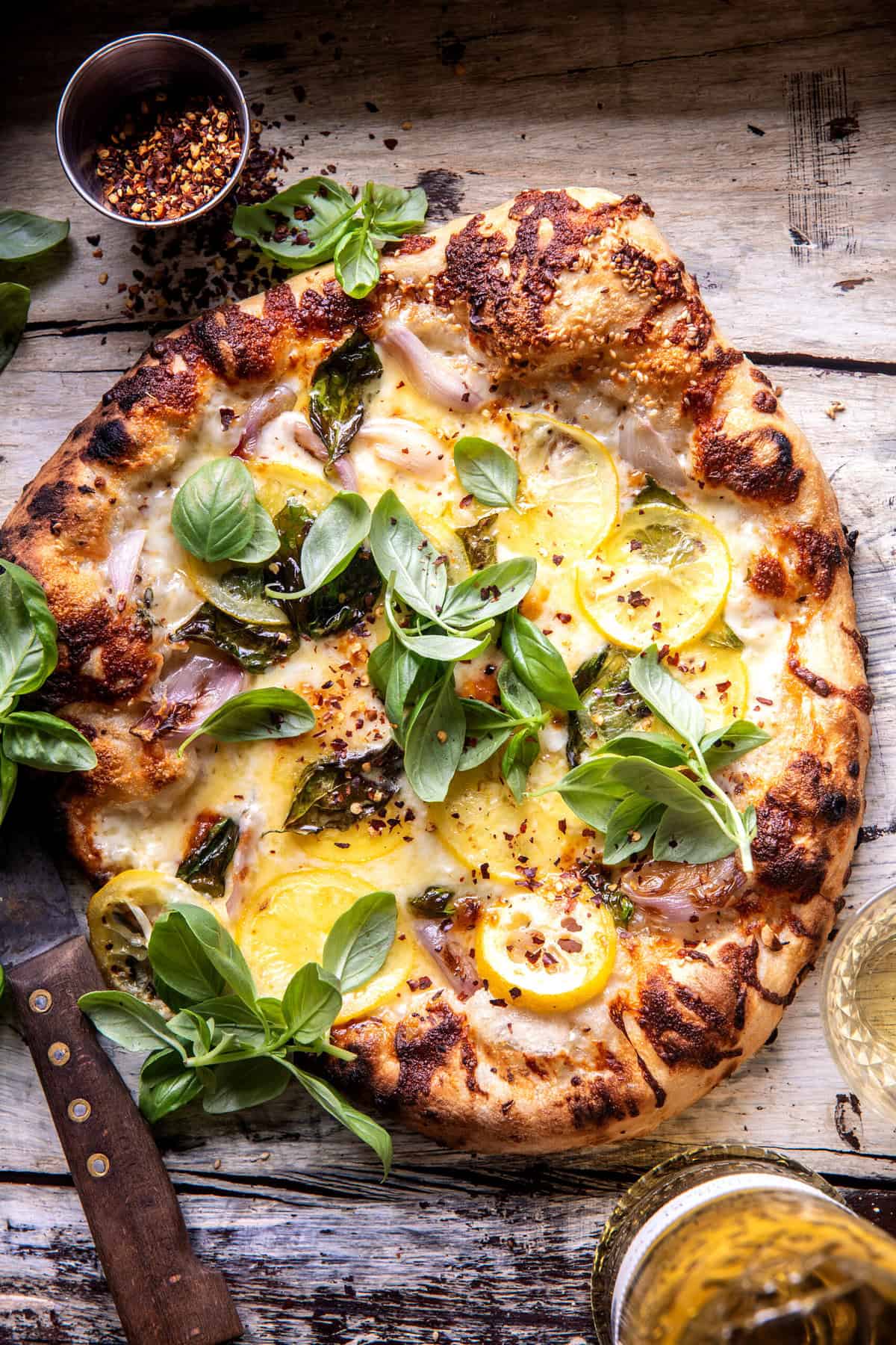 3 Cheese Lemon Basil Pizza | halfbakedharvest.com