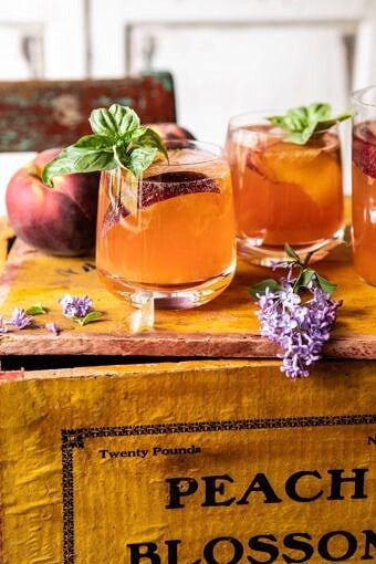 Balsamic Peach Spritz | halfbakedharvest.com #peach #peaches #wine #cocktail #drinks