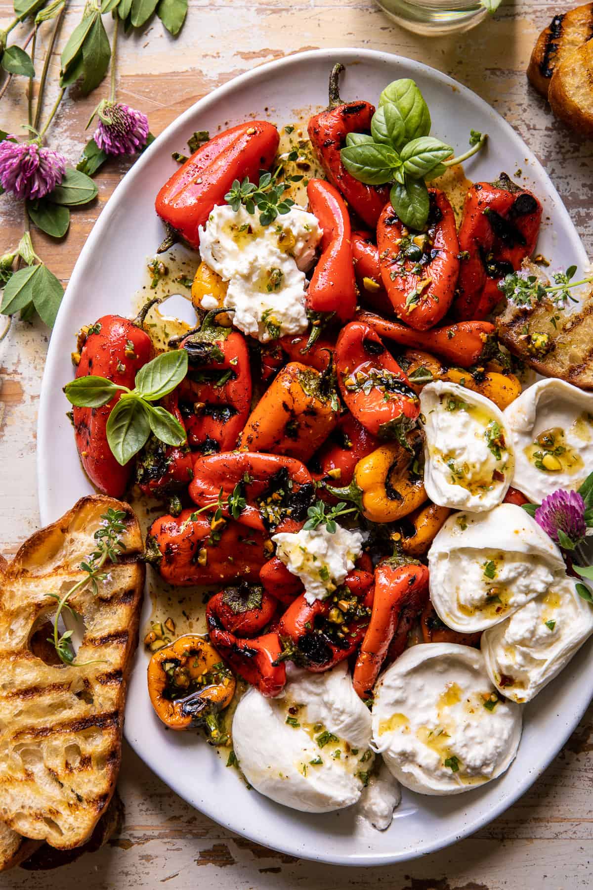 Charred Baby Bell Peppers with Burrata | halfbakednharvest.com