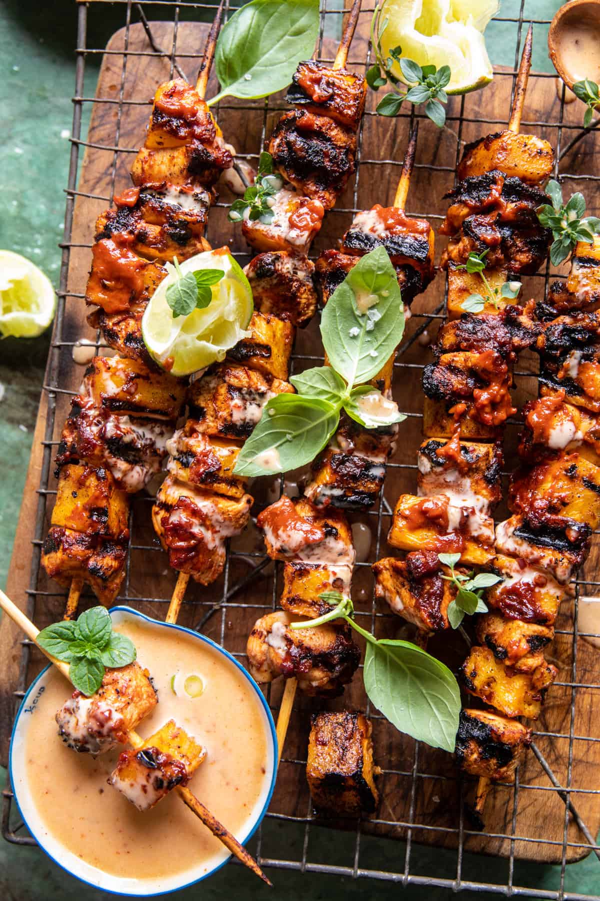 Chipotle Pineapple Bang Bang Chicken Skewers | halfbakedharvest.com