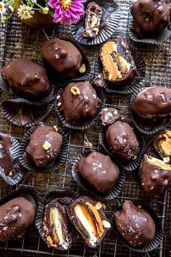 Chocolate Peanut Butter Ice Cream Stuffed Dates | halfbakdharvest.com