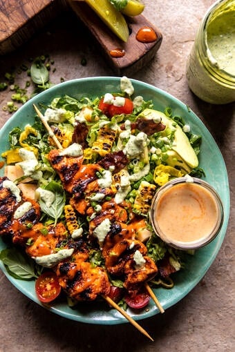 Chopped Buffalo Chicken Skewer Salad | halfbakedharvest.com