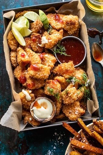 Coconut Popcorn Chicken with Sweet Thai Chili Lime Sauce | halfbakedharvest.com