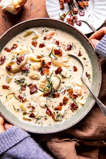 Creamy Pierogi Chicken Soup with Rosemary Bacon | halfbakedharvest.com