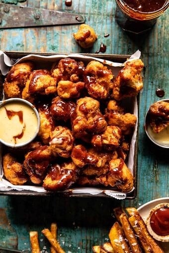 Crispy Beer Battered BBQ Cauliflower Nuggets | halfbakedharvest.com