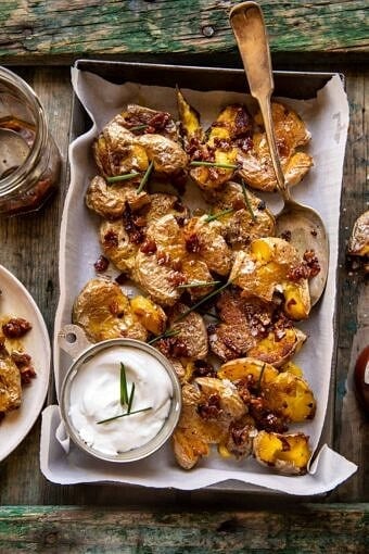 Crispy Smashed Potatoes with Bacon Vinaigrette | halfbakedharvest.com