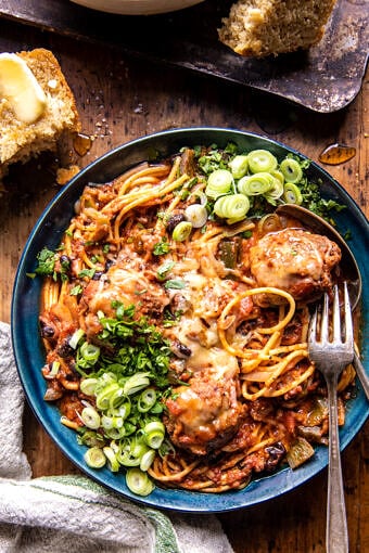 Crockpot Chili Meatballs and Spaghetti | halfbakedharvest.com