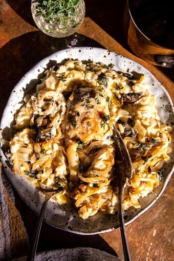 Crockpot Creamy French Onion Chicken and Orzo | halfbakedharest.com