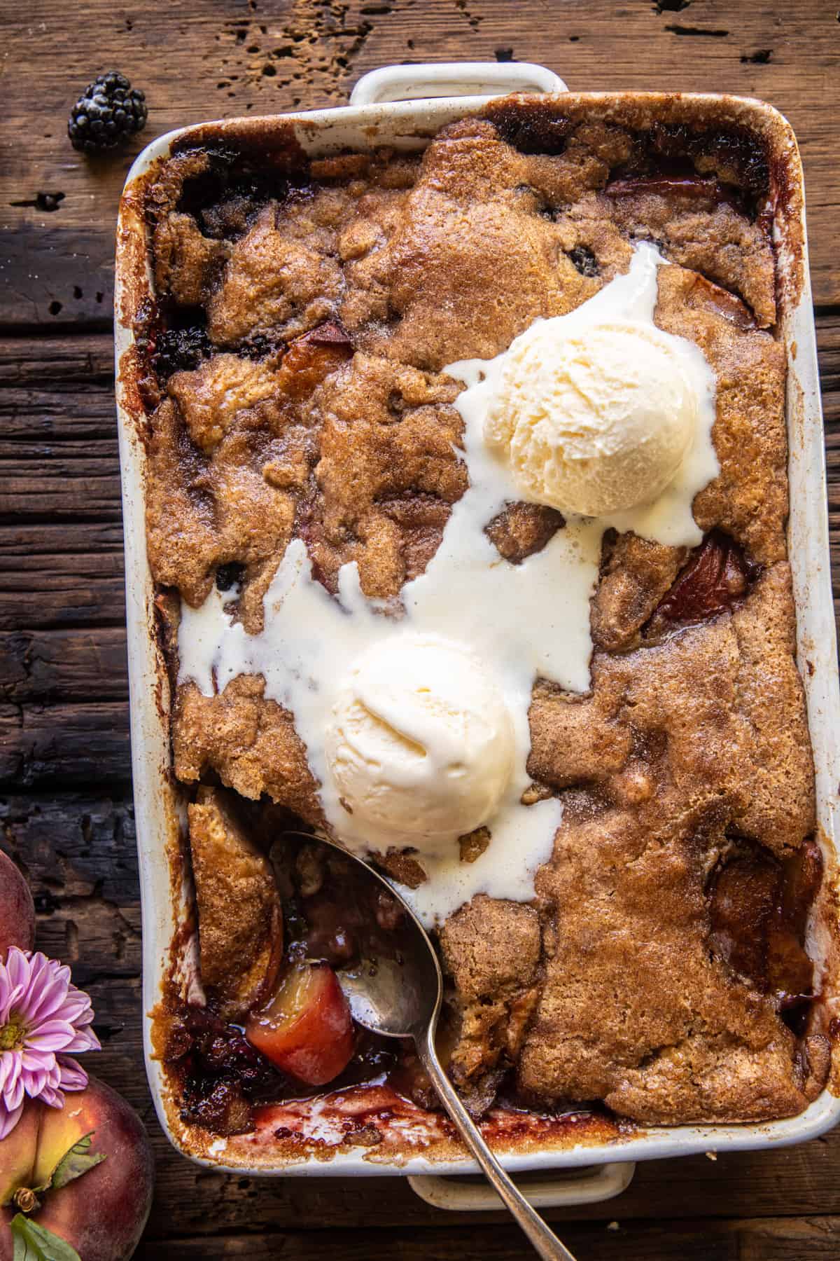 Easy Ginger Blackberry Peach Cobbler | halfbakedharvest.com