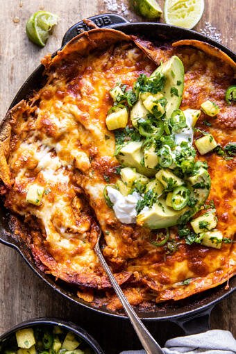 Easy Skillet Chicken Tinga Enchiladas | halfbakedharvest.com