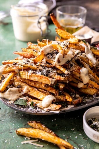 Garlic Parmesan French Fries Dressed in Caesar Dressing | halfbakedharvest.com