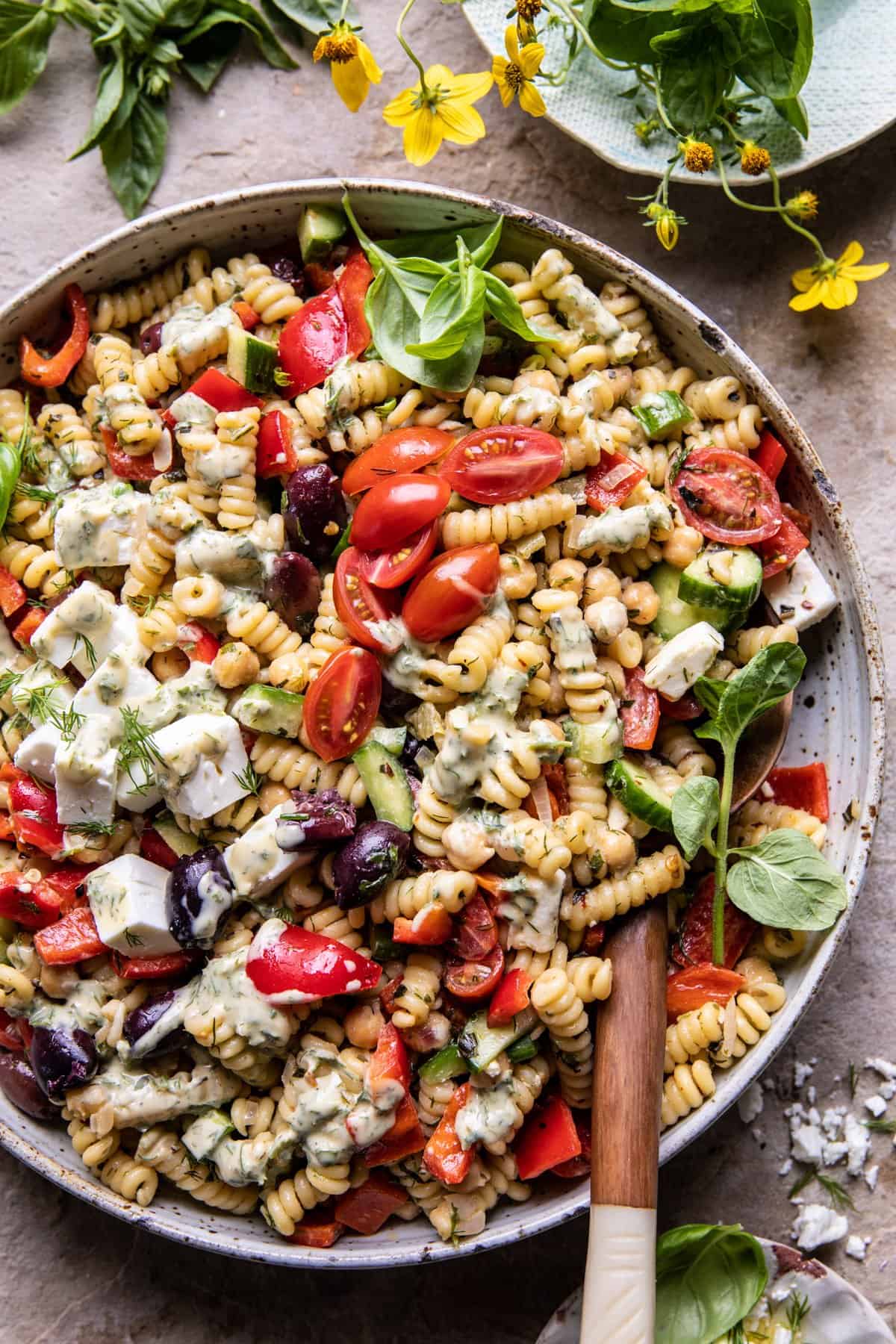 Greek Olive Pasta Salad | halfbakedhavest.com