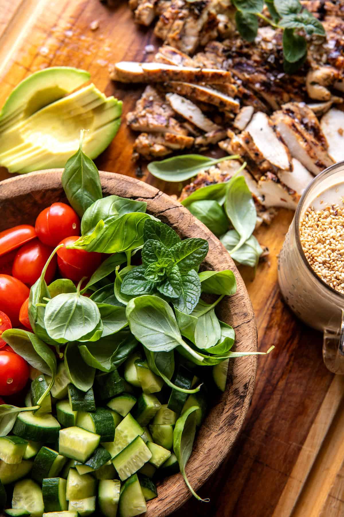 Greek Tahini Chicken and Feta Orzo Bowls | halfbakedharvest.com