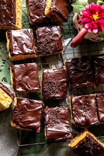 Lunch Lady Chocolate Glazed Peanut Butter Bar | halfbakedharvest.com