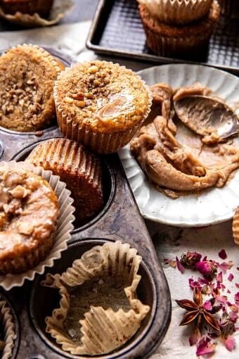 Maple Almond Banana Muffins with Cinnamon Cardamon Butter | halfbakedharvest.com