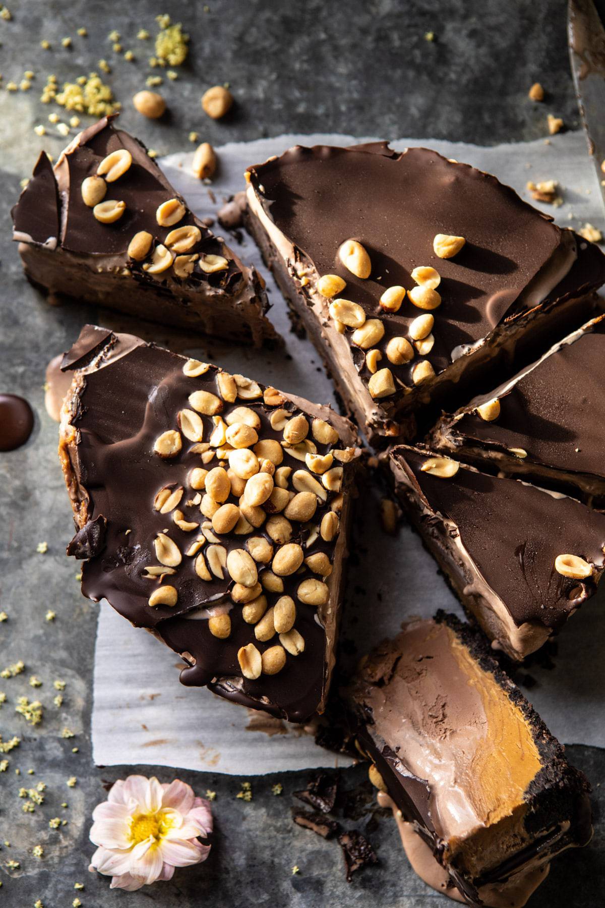 Nonnie's 6 Ingredient Chocolate Peanut Butter Ice Cream Cake | halfbakedharvest.com #icecream #easyrecipes #chocolate #peanutbutter #summer