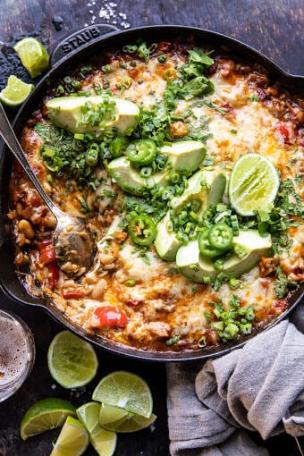 One Skillet White Chicken Chili Bake | halfbakedharvest.com