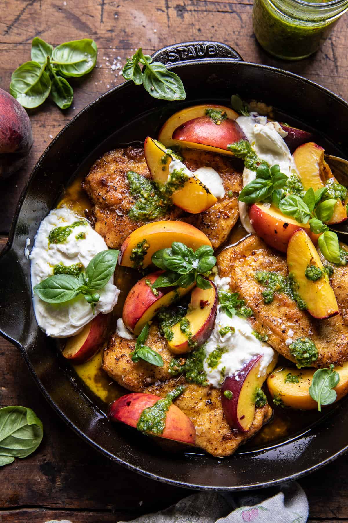 Pesto Peach Chicken in White Wine with Burrata | halfbakedharvest.com