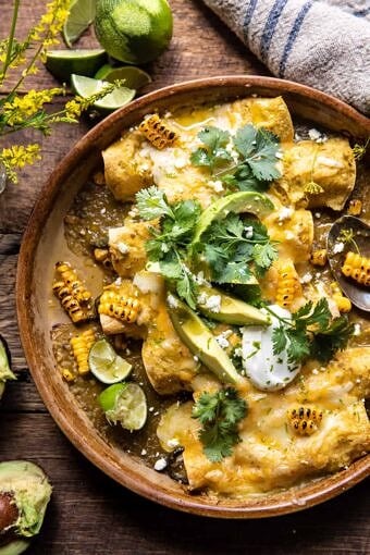 Sheet Pan Chipotle Cheddar Corn Chicken Enchiladas | halfbakedharvest.com