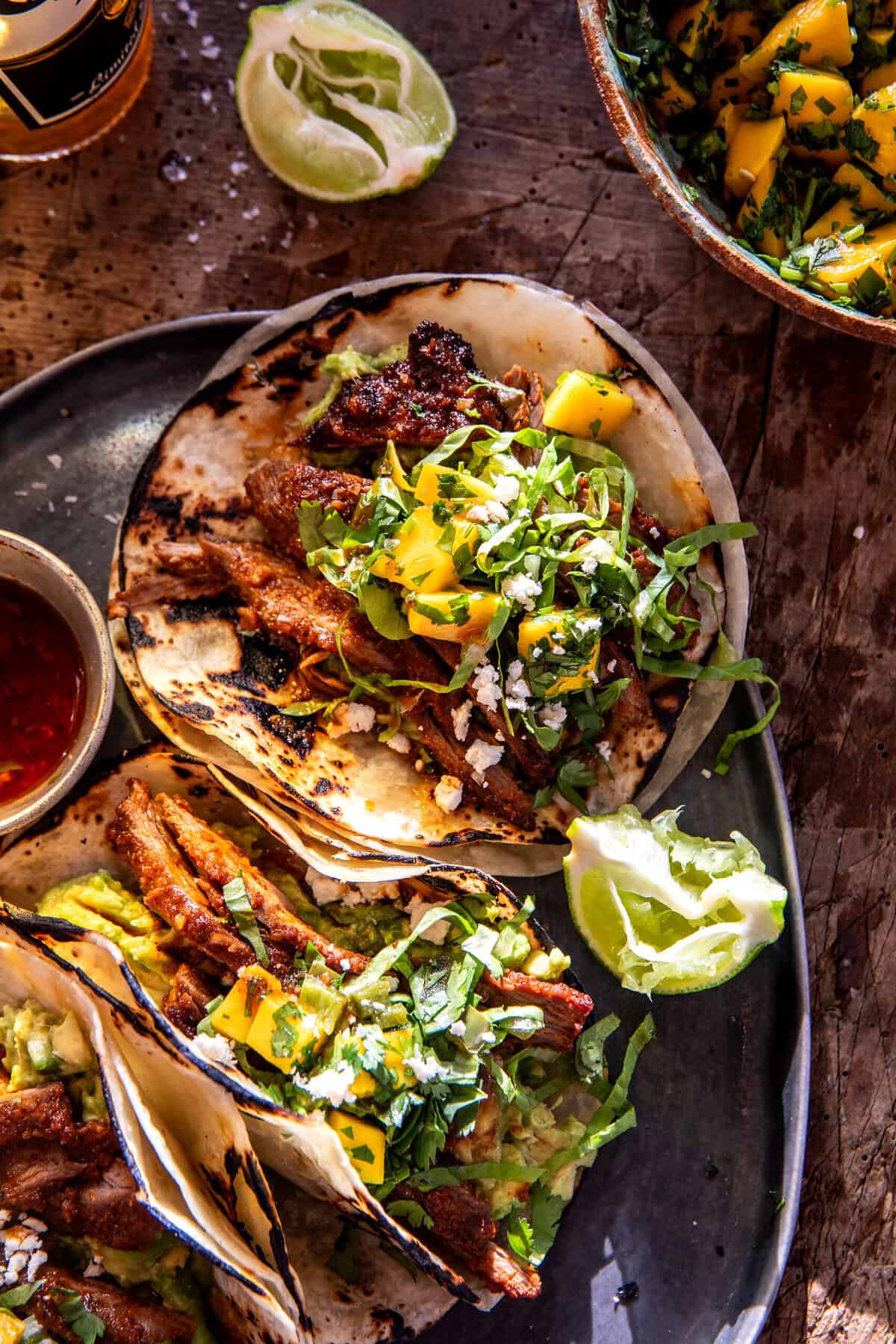 Sheet Pan Chipotle Steak Tacos with Mango Salsa | halfbakedharvest.com