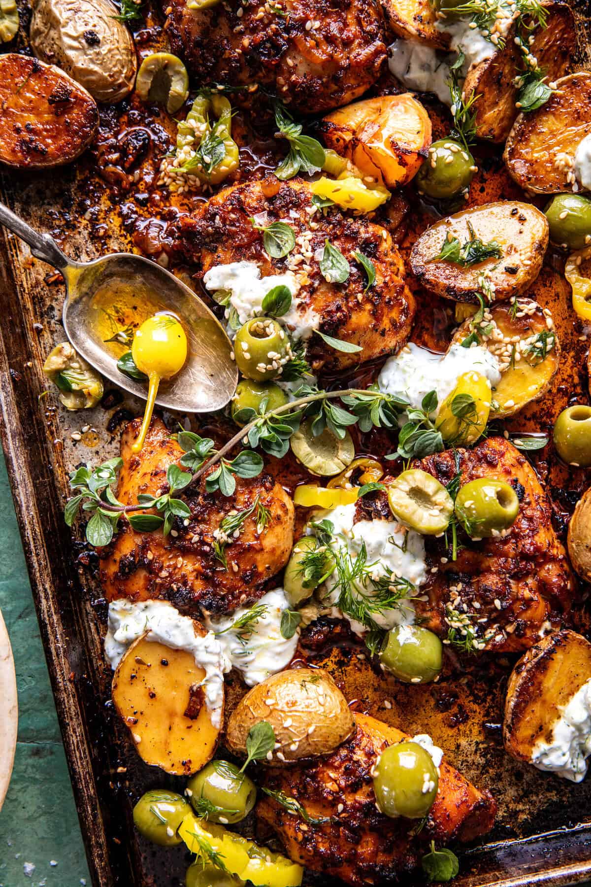 Sheet Pan Lemon Balsamic Chicken and Potatoes | halfbakedharvest.com