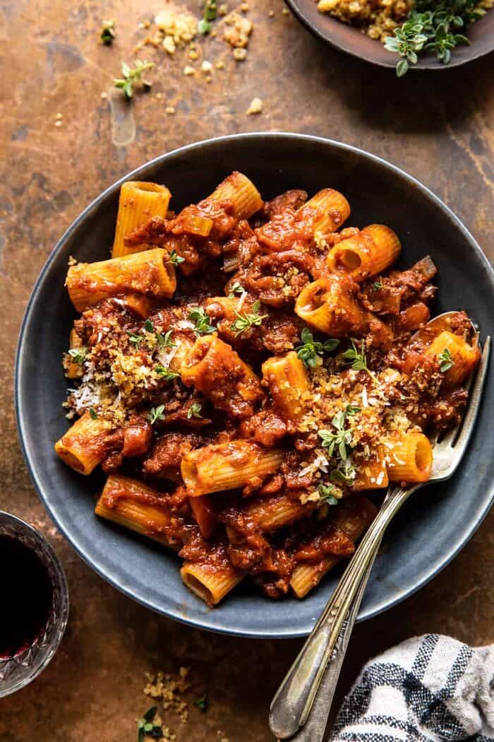 Slow Cooker Saucy Sunday Bolognese Pasta | halfbakedharvest.com