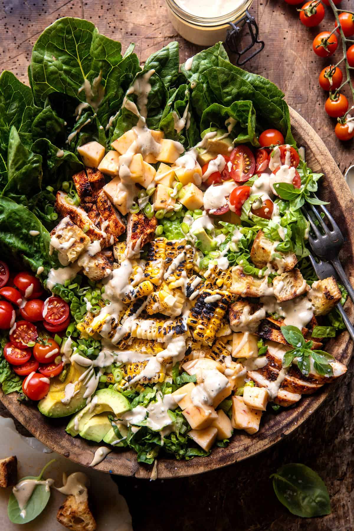 Tajín Chicken Jalapeño Corn Caesar Salad | halfbakedharvest.com