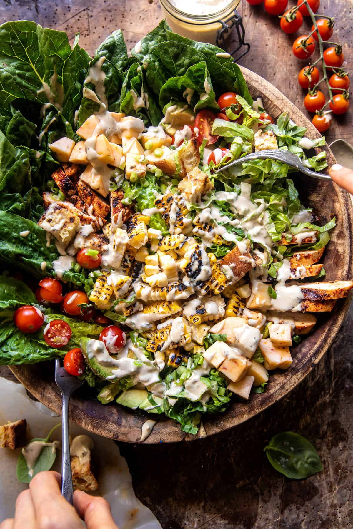 Tajín Chicken Jalapeño Corn Caesar Salad | halfbakedharvest.com