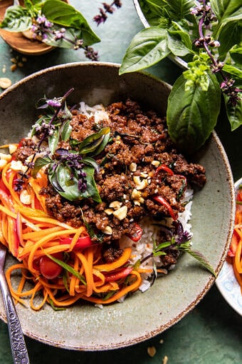 Thai Basil Beef and Lemongrass Rice Bowls | halfbakedharvest.com