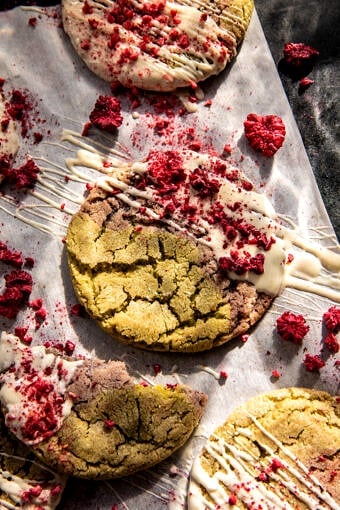 White Chocolate Raspberry Swirled Pistachio Cookies | halfbakedharvest.com